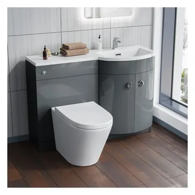 Nes Home Dene RH Back To Wall toilet, Soft Close Toilet & Resin Basin Grey