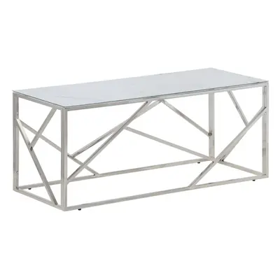 (silver and white, glass) vidaXL Coffee Table End Table Sofa Table Stainless Steel and Tempered 