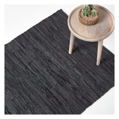 (120 x cm, Black) Denver Leather Woven Rug