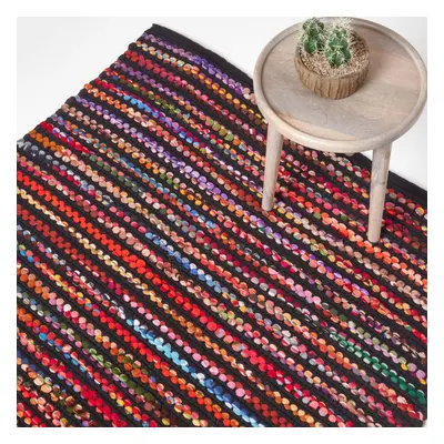 (120 x cm) Handwoven Multi Coloured Recycled Chindi Folk Rug