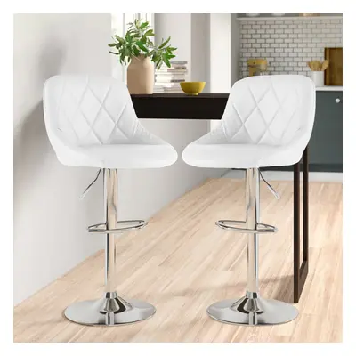 (WHITE) Set of Two Madrid Faux Leather Chrome Barstools