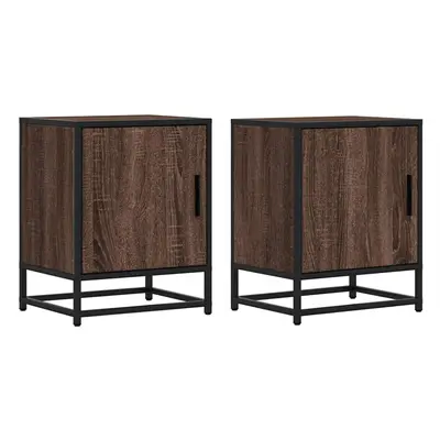 (brown oak, pcs) vidaXL Bedside Cabinets pcs Black 40x31x50 cm Engineered Wood and Metal