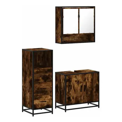 (smoked oak) vidaXL Piece Bathroom Furniture Set Brown Oak Engineered Wood