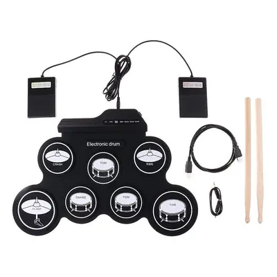 Electric Drum Kits for Children Beginners, Portable Digital Electronic Foldable Roll Up Drum Set