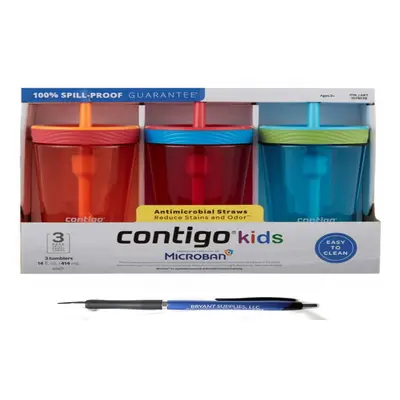 Contigo Kids Pack Tumblers With Straw Orange Red Blue