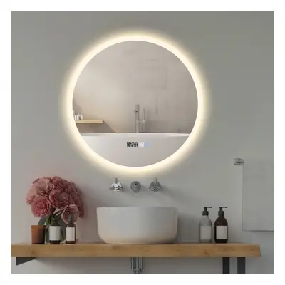 (A) Round LED Bathroom Mirror Î¦60 Wall Mounted Digital