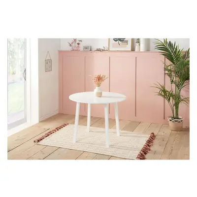 White Round Kitchen Dining Table Solid Rubber Wood Birlea Pickworth