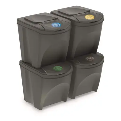 Prosperplast Set of Recycling Bins 100L Sortibox Plastic in Grey, x 25L