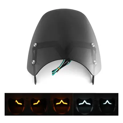 Universal 5-7" Black Round Headlight Front Fairing Motorcycle Windshield Windscreen With LED