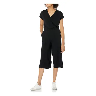 Amazon Essentials Womens Short-Sleeve Surplice cropped Wide-Leg Jumpsuit Black XX-Large