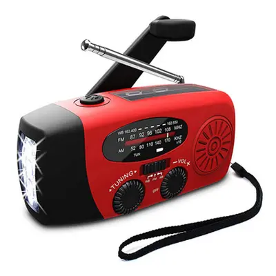 (Red) AM FM WB Emergency Solar Hand Crank Portable Radio With Dynamo And Flashlight