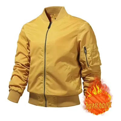 (BC2216ThickYellow, L) Men's Bomber Jacket Army MA-1 Flight Baseball Varsity College Pilot Air W