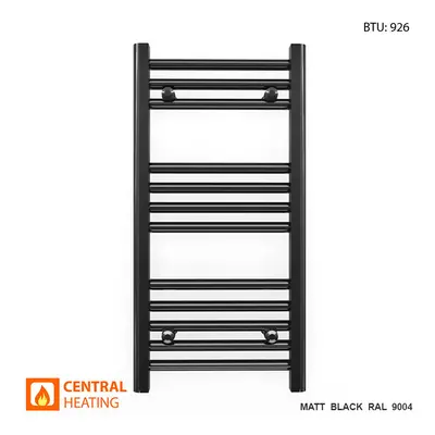 (Black Straight Valves, x 700mm (BTU: 926)) 350mm Wide Black Towel Rail Radiator With Valves