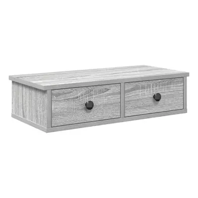 (grey sonoma, x x cm) vidaXL Wall Shelf with Drawers White 60x25x15 cm Engineered Wood