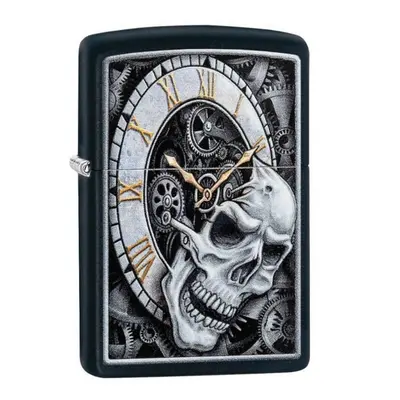 Zippo Skull Clock Black Windproof Cigarette Lighter Smokers Accessory