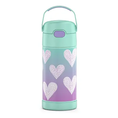 THERMOS FUNTAINER Water Bottle with Straw Ounce Purple Hearts Kids Stainless Steel Vacuum Insula