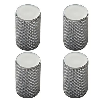 4x Knurled Cylindrical Cupboard Door Knob 18mm Dia Chrome Cabinet Handle