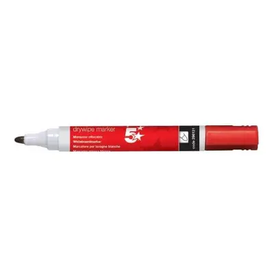 5 Star Red Dry Wipe Whiteboard Marker Pen - 3mm Bullet Tip (Pack of 12)