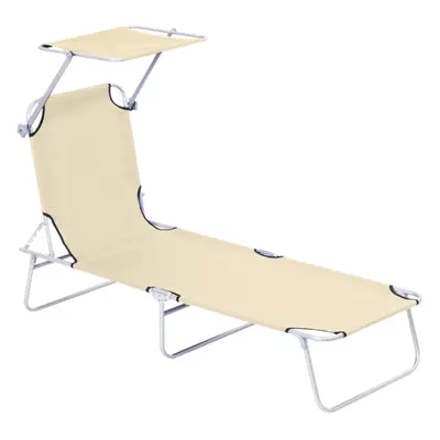 Outsunny Folding Chair Sun Lounger w/ Sunshade Garden Recliner Hammock Beige