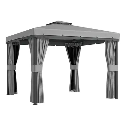 Outsunny x 3(m) Patio Gazebo Garden Shelter w/ Mosquito Netting, Light Grey