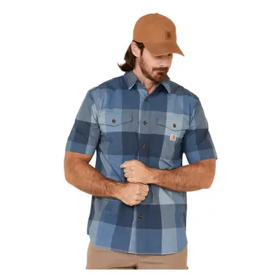 Carhartt Mens Rugged Flex Relaxed Fit Lightweight ShortSleeve Plaid Shirt Navy Small