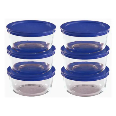 Pyrex Storage Cup Round Dish, Clear with Blue Lid, 12-Piece