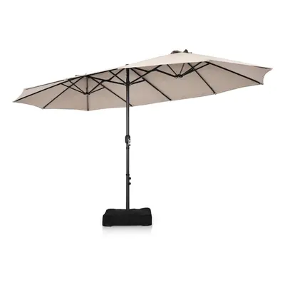 4.5m Double-Sided Parasol W/Base and Crank Twin Large Patio Umbrella-Beige