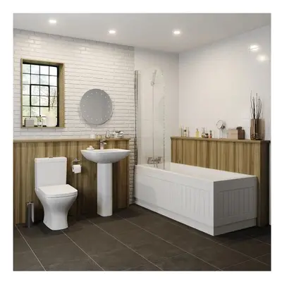 Bathroom Suite 1600mm x 700mm Single Ended Square Bath Toilet WC Basin Pedestal