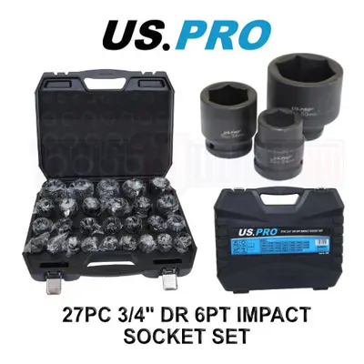 US PRO Tools 3/4" DR 17mm - 60mm Impact Socket Set HGV Long Reach Impact Sockets