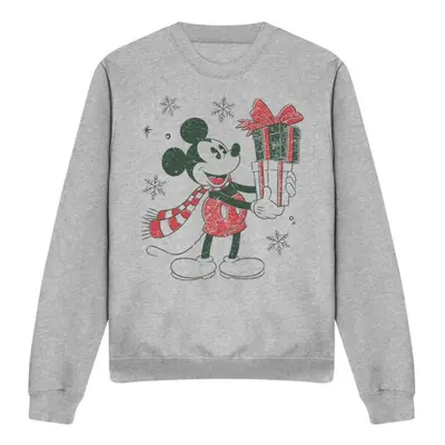 (L, Sport Heather) Disney Unisex Adult Mickey Mouse Present Christmas Sweatshirt