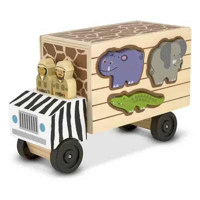 Melissa & Doug Animal Rescue Shape-Sorting Truck - Wooden Toy With Animals and Play Figures