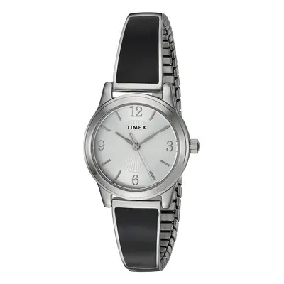 Timex Women's TW2R92700 Stretch Bangle 25mm Black/Silver-Tone Expansion Band Watch