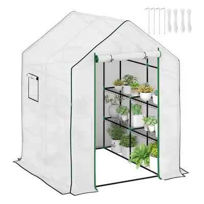 Outsunny Walk-in Greenhouse with Shelves, Outdoor Small Greenhouse, White