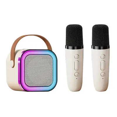 (Beige to 2) K12 Dual Microphone Karaoke Bluetooth Speaker RGB Light Two 5W Speakers