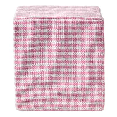 (Pink) Gingham Check Cotton Cube Pouffe x x cm