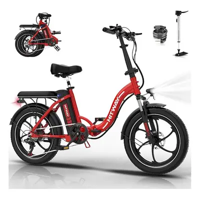 (Red) HITWAY BK6SL Electric Bike 20X3.0 E bike, 36V/13Ah Battery Electric Bicycles, 50-100KM, 25