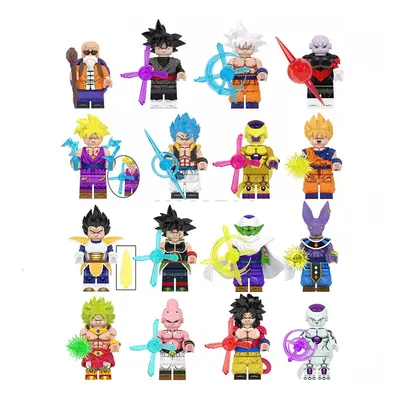 16PCS Animation Dragon Ball Series Minifigure Vegete Piccolo Birusu Son Goku Super Saiyan Broli 