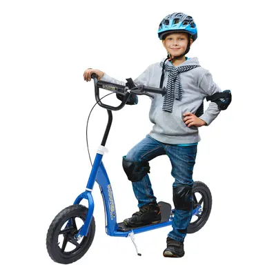 HOMCOM Push Scooter Teen Kids Stunt Bike Ride On with 12" EVA Tyres, Blue