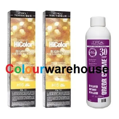 (H16 (2x), Dev (Vol. 30) 8oz) L'Oreal HiColor H16 Honey Blonde, Blondes For Dark Hair Only