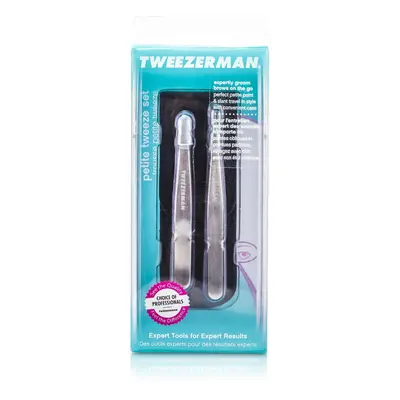 Tweezerman - Petite Tweeze Set: Slant Tweezer + Point Tweezer - (With Black Leather Case) 4048-B