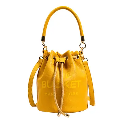 (Yellow) Bucket Handbag Women Leather Drawstring Shoulder Crossbody Bag Daily Travel Gift