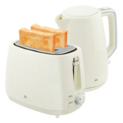 HOMCOM 1.7L Fast Boil Electric Kettle and Slice Water Toaster Set, Cream