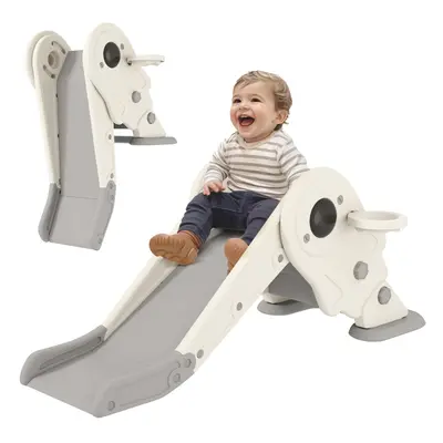 AIYAPLAY in1 Kids Slide with Basketball Hoop, Climber, Cream White