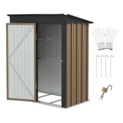 Outsunny Steel Garden Shed, Small Lean-to Shed for Bike, 5x3 ft Brown