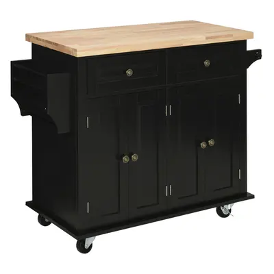 HOMCOM Rolling Kitchen Island Cart with Rubber Wood Top, Spices Black