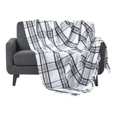 (White & Black, x cm) Tartan Check Sofa and Bed Throw