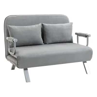 HOMCOM Fabric Convertible Seater Sofa Bed w/ Pillows, Light Grey