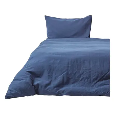 (Single, Navy Blue) Soft Linen Plain Duvet Cover with Pillowcase