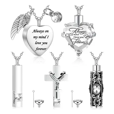 (White pcs) 5Pcs Cremation Urn Necklace Heart for Ashes Stainless steel Cremation