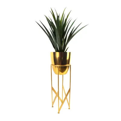 90cm Gold Planter with Artificial Yukka Plant